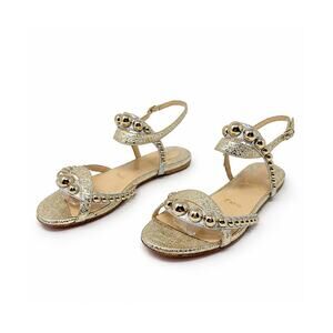 Christian Louboutin Galeria Gold Studded Flat Sandals Womens Size EU 36